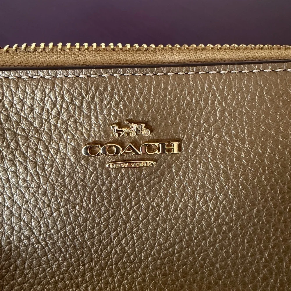 Coach Metallic Gold Leather Wristlet Pouch